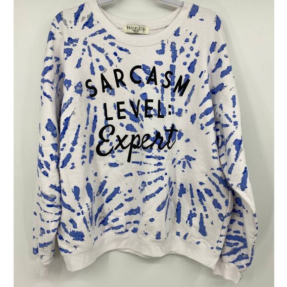 Wound Up Womens Sarcasm Level Expert Blue White Sweatshirt Sweater Top NEW XXL - Picture 9 of 10